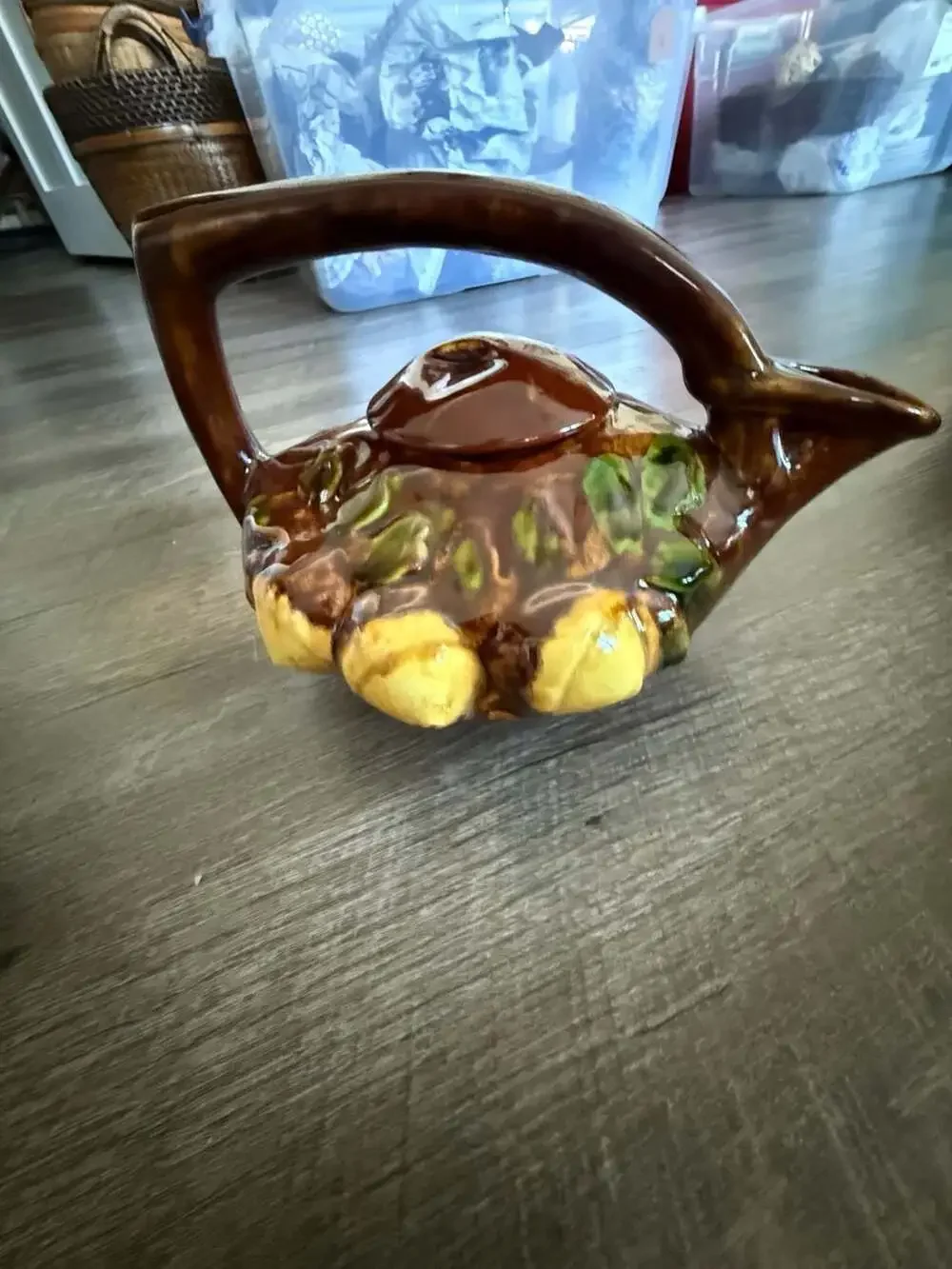 VTG MCM Ceramic Acorn Motif Teapot and Creamer Set